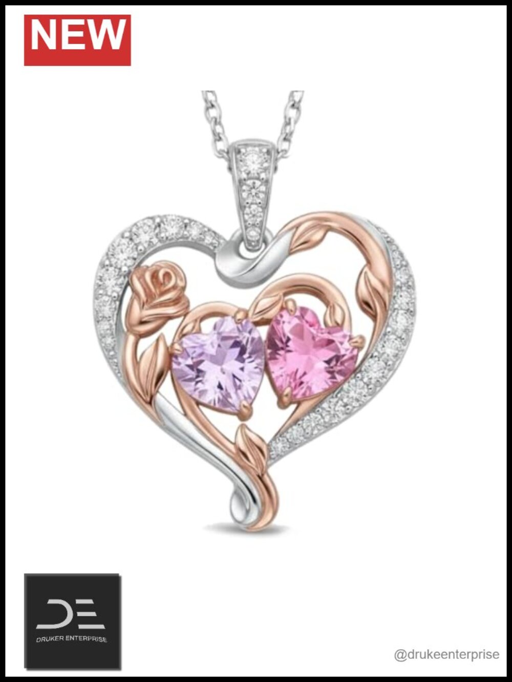 Heart Pendant Necklace Letter E Birthstone Jewelry Gift Women